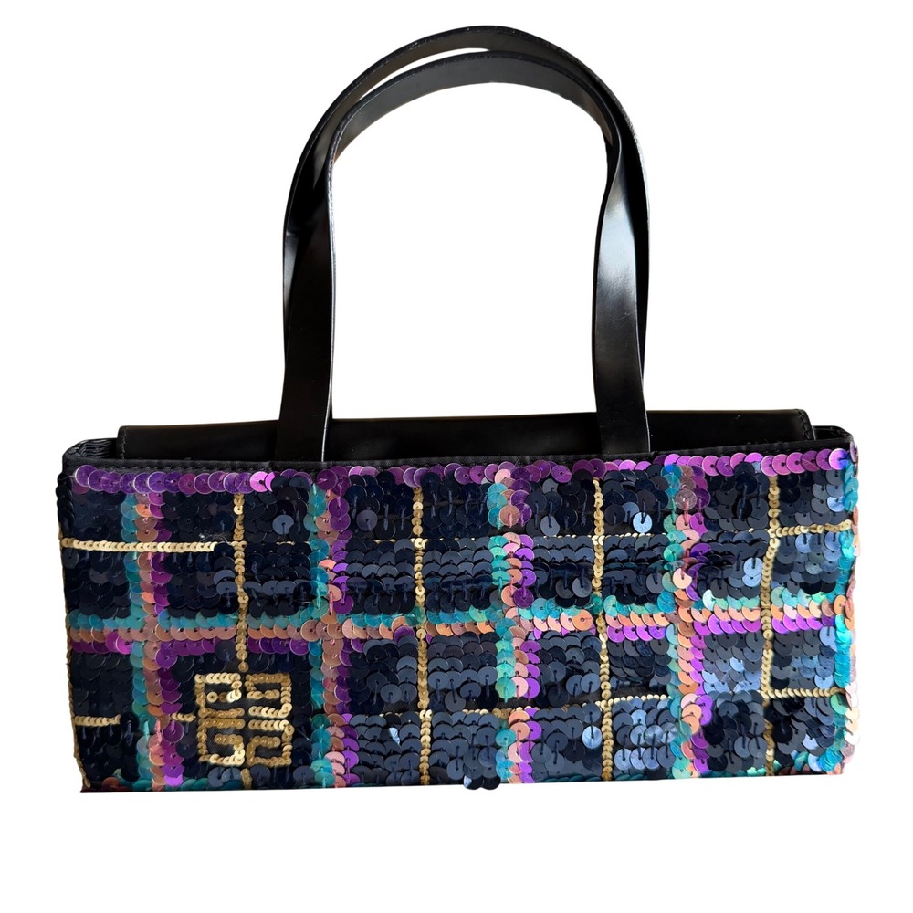 Givenchy Black Leather Sequin‎ Blue Bag Y2K Small Vintage 2000s COA Pochette